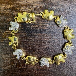 Elephant Bracelet Gold Plated and Silver Crystal Accent Panels 7.5”